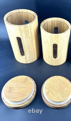 ENSEMBLE DE 2 RARES RÉCIPIENTS VINTAGE MCM RÉTRO EN BAMBOU POUR CUISINE OU SPA