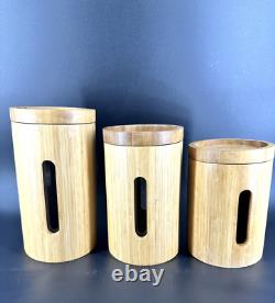 ENSEMBLE DE 3 BOÎTES RARES MCM VINTAGE RETRO POUR CUISINE OU SALLE DE BAIN EN BAMBOU