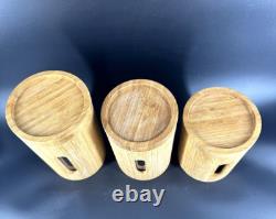 ENSEMBLE DE 3 BOÎTES RARES MCM VINTAGE RETRO POUR CUISINE OU SALLE DE BAIN EN BAMBOU