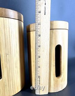 ENSEMBLE DE 3 BOÎTES RARES MCM VINTAGE RETRO POUR CUISINE OU SALLE DE BAIN EN BAMBOU