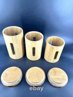 ENSEMBLE DE 3 BOÎTES RARES MCM VINTAGE RETRO POUR CUISINE OU SALLE DE BAIN EN BAMBOU
