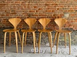 ENSEMBLE DE 4 TABOURETS DE BAR EN CONTREPLAQUÉ NORMAN CHERNER ORIGINAUX vintage cuisine en bois rétro