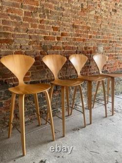 ENSEMBLE DE 4 TABOURETS DE BAR EN CONTREPLAQUÉ NORMAN CHERNER ORIGINAUX vintage cuisine en bois rétro