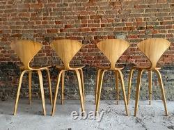 ENSEMBLE DE 4 TABOURETS DE BAR EN CONTREPLAQUÉ NORMAN CHERNER ORIGINAUX vintage cuisine en bois rétro