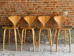 ENSEMBLE DE 4 TABOURETS DE BAR EN CONTREPLAQUÉ NORMAN CHERNER ORIGINAUX vintage cuisine en bois rétro