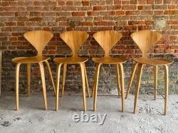 ENSEMBLE DE 4 TABOURETS DE BAR EN CONTREPLAQUÉ NORMAN CHERNER ORIGINAUX vintage cuisine en bois rétro