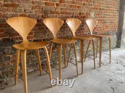 ENSEMBLE DE 4 TABOURETS DE BAR EN CONTREPLAQUÉ NORMAN CHERNER ORIGINAUX vintage cuisine en bois rétro