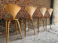ENSEMBLE DE 4 TABOURETS DE BAR EN CONTREPLAQUÉ NORMAN CHERNER ORIGINAUX vintage cuisine en bois rétro