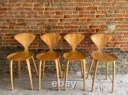 ENSEMBLE DE 4 TABOURETS DE BAR EN CONTREPLAQUÉ NORMAN CHERNER ORIGINAUX vintage cuisine en bois rétro