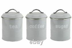 Ensemble De 3 Boîtes De Rangement Airtight Round Tea Sugar And Coffee Kitchen Jars Grey