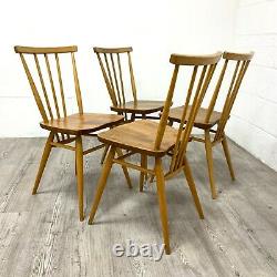 Ensemble De 4 Ercol Model 391 All Purpose Elm And Beech Dining Kitchen Chairs Vintage