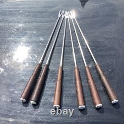 Ensemble à fondue rétro vintage émaillé rouge floral rare avec brûleur et fourchettes peintes à la main