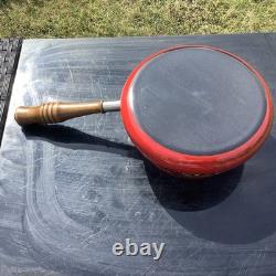 Ensemble à fondue rétro vintage émaillé rouge floral rare avec brûleur et fourchettes peintes à la main