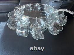 Ensemble à punch aux fruits en cristal Jeannette des années 1960, bol de 8 litres, 26 pièces