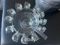 Ensemble à punch aux fruits en cristal Jeannette des années 1960, bol de 8 litres, 26 pièces