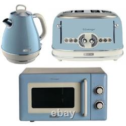 Ensemble d'appareils de cuisine rétro : Bouilloire bleue Vintage Ariete, grille-pain et micro-ondes de 20L