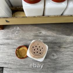 Ensemble de 16 bocaux à épices Griffith Milk Vintage avec support et couvercles rouges - Décor de cuisine rétro
