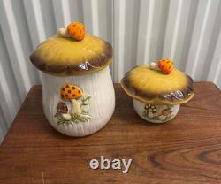Ensemble de 2 boîtes à biscuits Sears Merry Mushroom vintage des années 70 - décoration de cuisine rétro