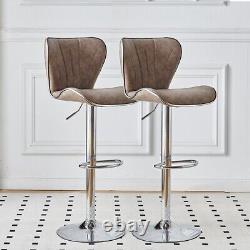 Ensemble de 2 tabourets de bar rétro marron pivotants avec vérin à gaz en cuir PU chaises de petit-déjeuner