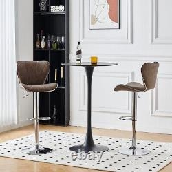 Ensemble de 2 tabourets de bar rétro marron pivotants avec vérin à gaz en cuir PU chaises de petit-déjeuner