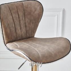 Ensemble de 2 tabourets de bar rétro marron pivotants avec vérin à gaz en cuir PU chaises de petit-déjeuner