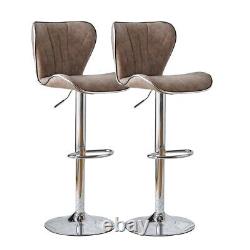 Ensemble de 2 tabourets de bar rétro marron pivotants avec vérin à gaz en cuir PU chaises de petit-déjeuner