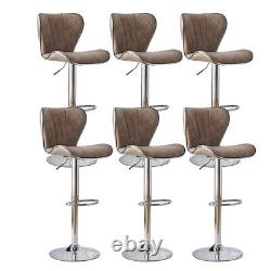 Ensemble de 2 tabourets de bar rétro marron pivotants avec vérin à gaz en cuir PU chaises de petit-déjeuner