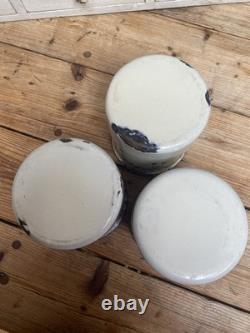 Ensemble de 3 bocaux de cuisine vintage en émail bleu et blanc à carreaux français