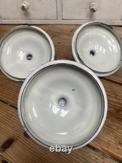 Ensemble de 3 bocaux de cuisine vintage en émail bleu et blanc à carreaux français