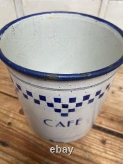 Ensemble de 3 bocaux de cuisine vintage en émail bleu et blanc à carreaux français