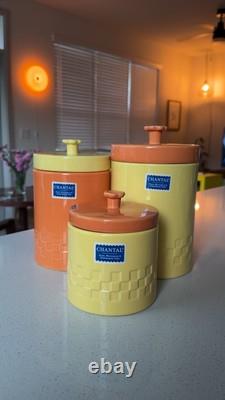 Ensemble de 3 bocaux en céramique vintage Chantal - Jaune et orange, rangement rétro pour la cuisine