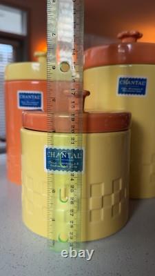 Ensemble de 3 bocaux en céramique vintage Chantal - Jaune et orange, rangement rétro pour la cuisine