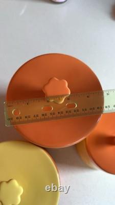 Ensemble de 3 bocaux en céramique vintage Chantal - Jaune et orange, rangement rétro pour la cuisine