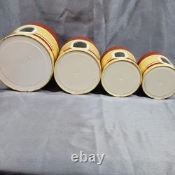 Ensemble de 4 bocaux empilables en métal vintage de style moderne du milieu du siècle, rouge et jaune, Japon