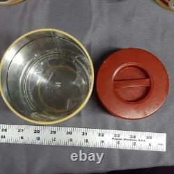 Ensemble de 4 bocaux empilables en métal vintage de style moderne du milieu du siècle, rouge et jaune, Japon