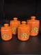 Ensemble De 4 Canisters En Aluminium Kromex Fleurs Décor Rétro Des Années 1970 Orange