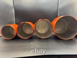 Ensemble de 4 canisters en aluminium Kromex fleurs décor rétro des années 1970 orange