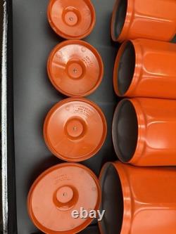 Ensemble de 4 canisters en aluminium Kromex fleurs décor rétro des années 1970 orange