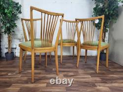 Ensemble de 4 chaises de salle à manger vintage scandinaves en hêtre et velours vert MCM