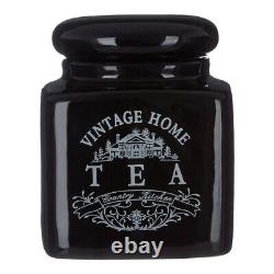 Ensemble de 4 pots de rangement en céramique noire vintage pour thé, sucre, café et pain