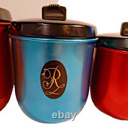 Ensemble de 5 bocaux de cuisine en aluminium anodisé coloré des années 1960 Modèle Maid