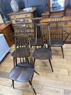 Ensemble de 6 chaises de salle à manger vintage Ercol Goldsmith / Chaises de cuisine rétro en orme et hêtre