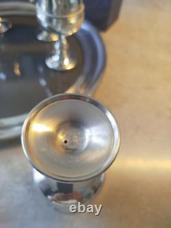 Ensemble de 6 gobelets en étain vintage Edwin Blyde et plateau en étain et verre de 13 pouces