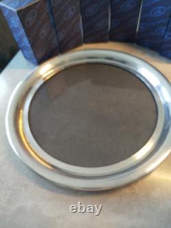 Ensemble de 6 gobelets en étain vintage Edwin Blyde et plateau en étain et verre de 13 pouces