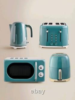 Ensemble de Cuisine Bouilloire Grille-Pain Micro-ondes Friteuse à Air Teal Bleu Rétro Élégant Vintage Royaume-Uni