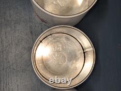 Ensemble de bocaux de cuisine peints Ransburg des années 70 avec boutons et cuillères blancs en métal étamé (G)