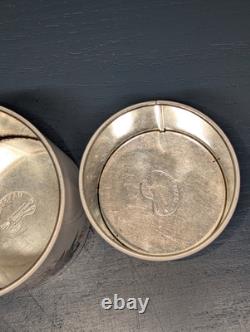 Ensemble de bocaux de cuisine peints Ransburg des années 70 avec boutons et cuillères blancs en métal étamé (G)