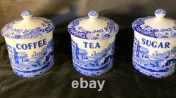 Ensemble de bocaux de rangement Spode Blue Italian x 3 pour café, thé, sucre avec couvercle