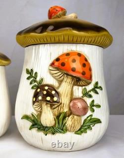 Ensemble de bocaux en céramique Merry Mushroom vintage du Japon, 4 pièces, décoration de cuisine