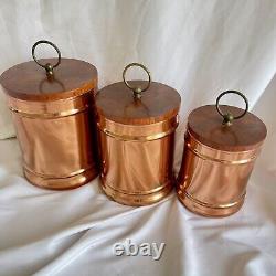 Ensemble de bocaux vintage ATAPCO en cuivre/teck fait main à Hong Kong années 1970 cuisine